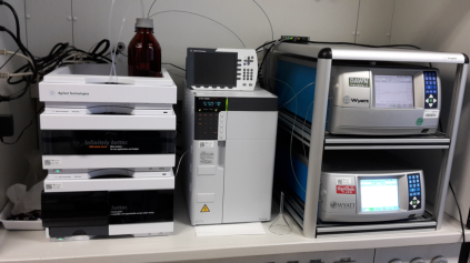 Gel permeation chromatography (GPC) instrument with light scattering and refractive index detectors.